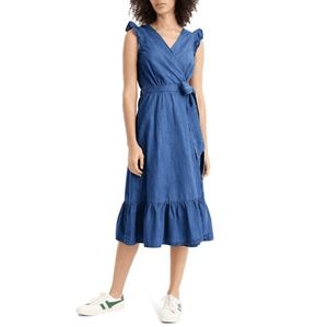 JCREW sleeveless midi chambray wrap dress
